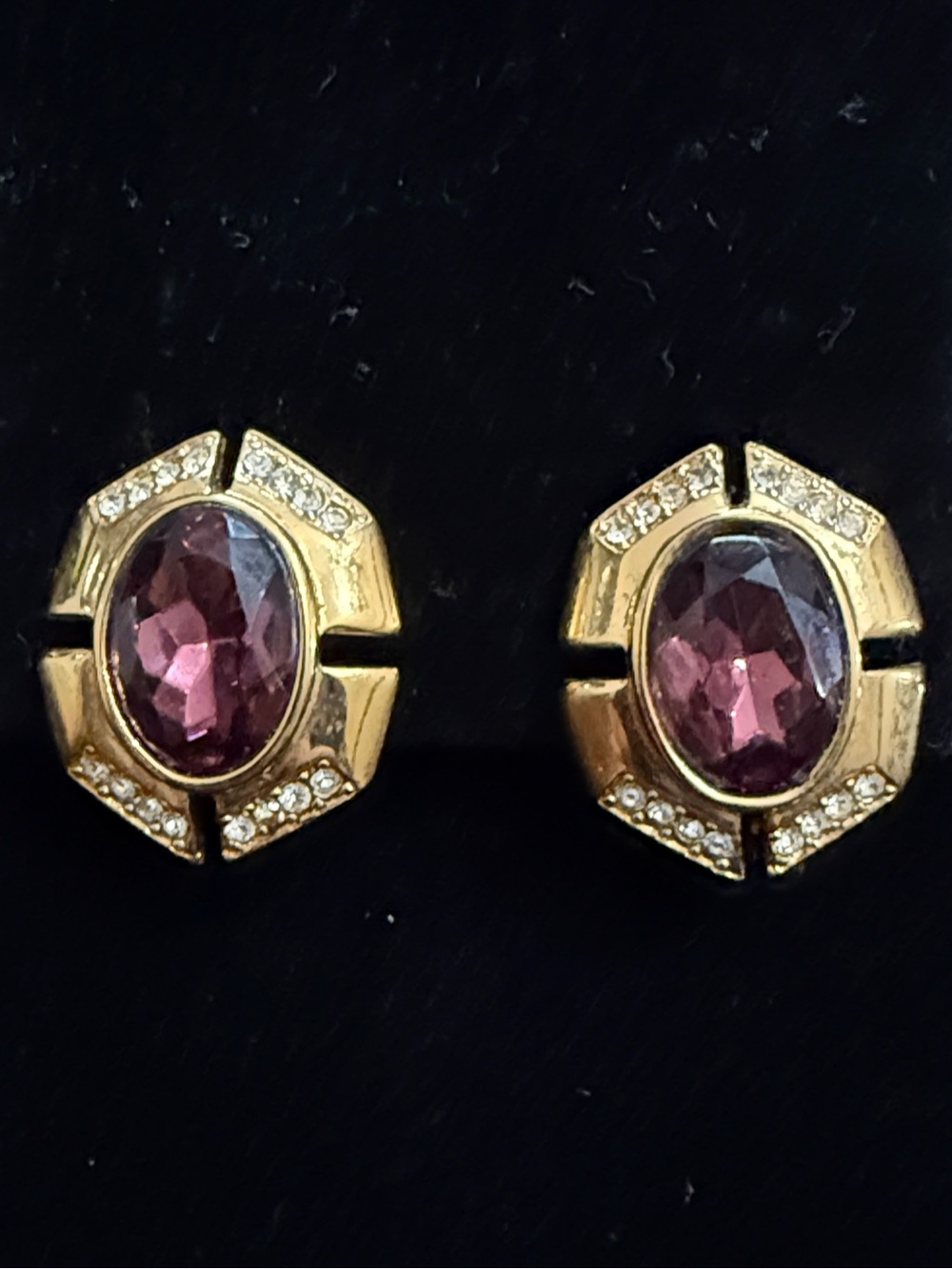 Monet Vintage Faceted Purple Crystal & Rhinestone Clip on Earrings